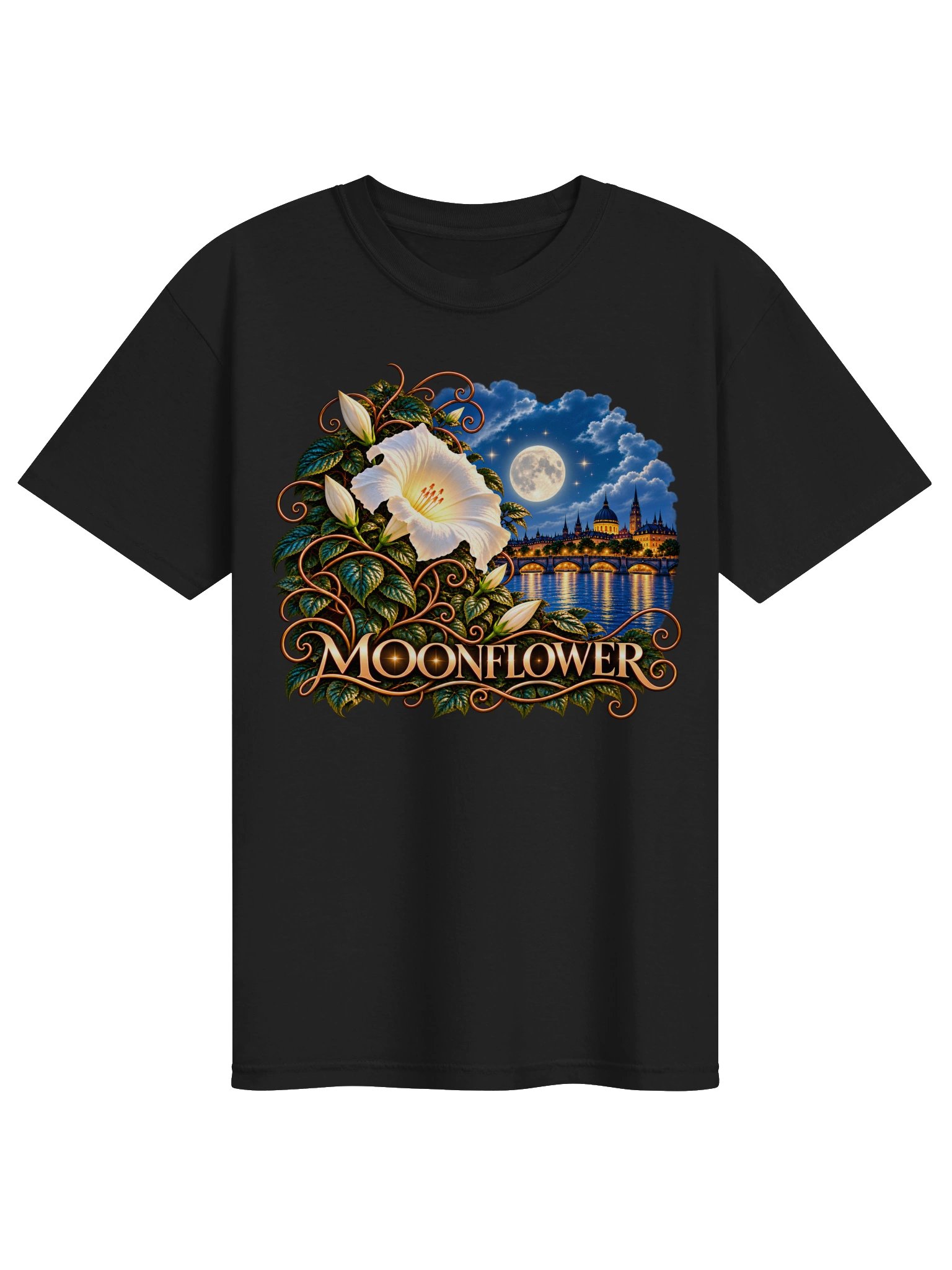 Moonflower – Moonlight & Floral Art T-Shirt by Elixir AJ product image (3)