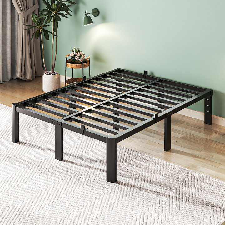 Metal Bed Frame,Full Size Bed Frame with Storage Space,Heavy Duty Sturdy Mattress Foundation,Easy Assembly,No Box Spring Needed, Black,18 Inch,Full product image (1)