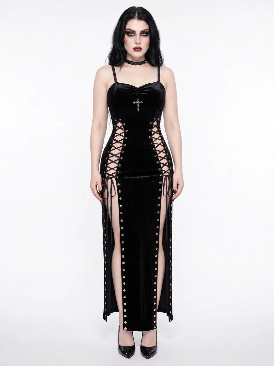 Midnight Cross™ Gothic Velvet High-Slit Dress product image (2)