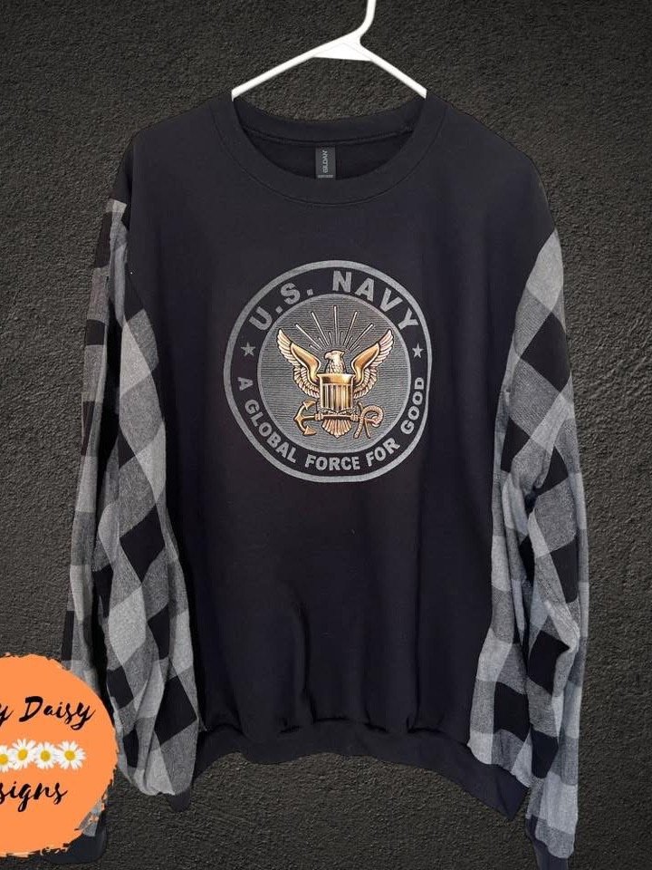Adult XL/2X - Upcycled US NAVY Flannel Sweatshirt product image (1)