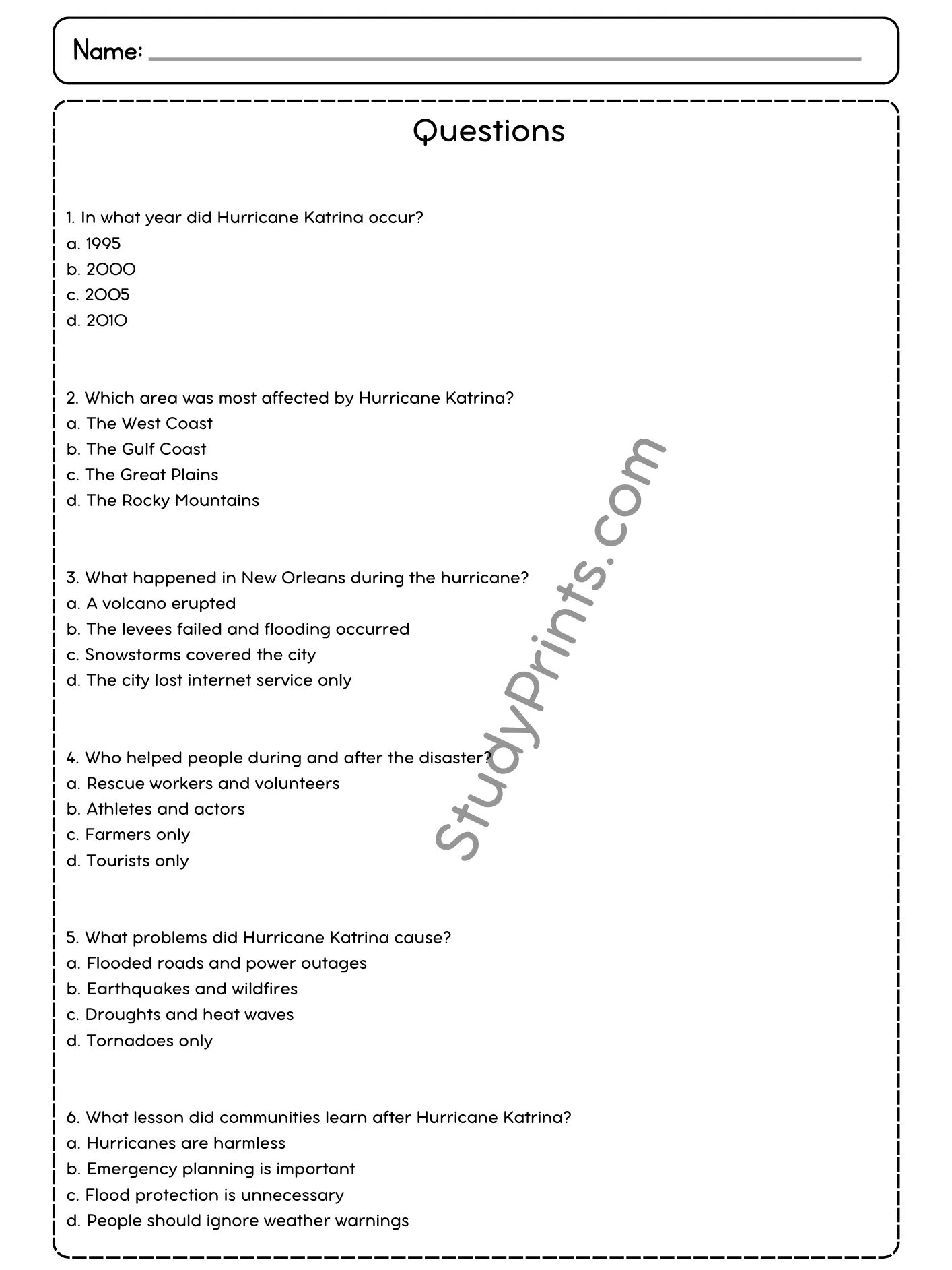 Hurricane Katrina Reading Comprehension Passage and Questions | Printable PDF product image (3)