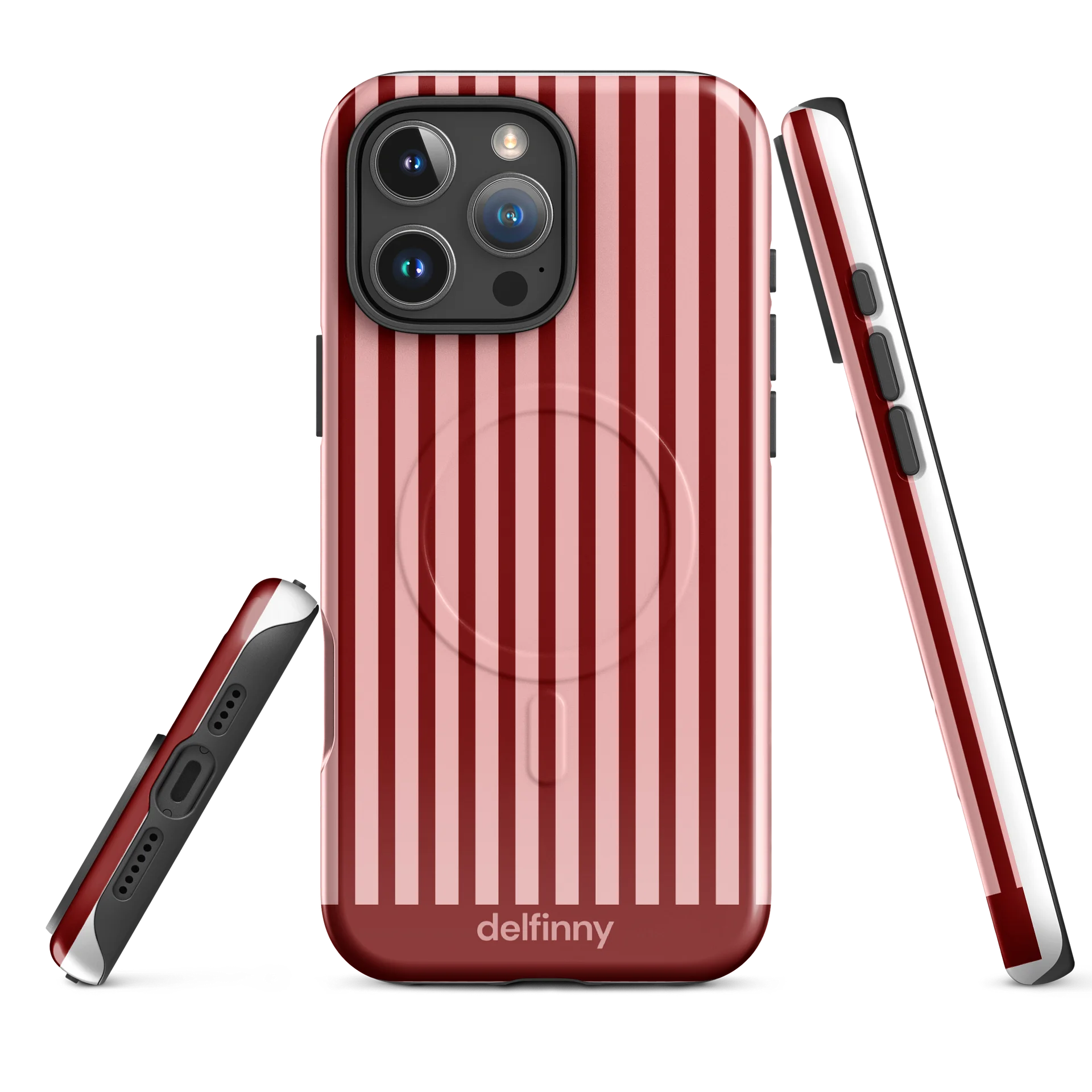 Striped Phone Case for iPhone 16 & 17 Series – MagSafe Compatible (Glossy Burgundy) product image (3)