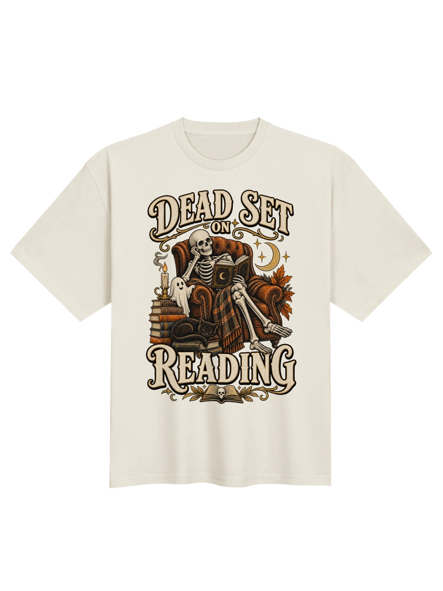 Dead Set on Reading Shirt | Skeleton Book Lover Tee | Spooky Reader Graphic T-Shirt product image (2)