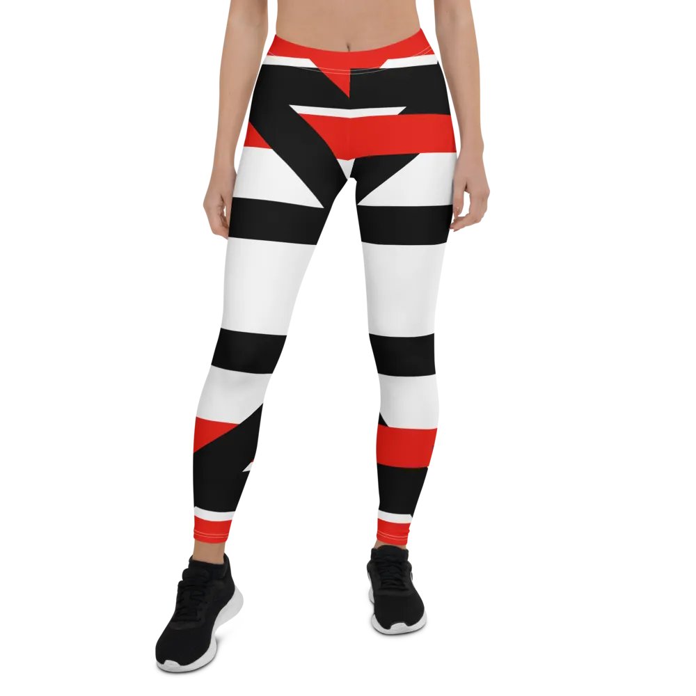 Black/Red/White Bent Line Leggings product image (1)