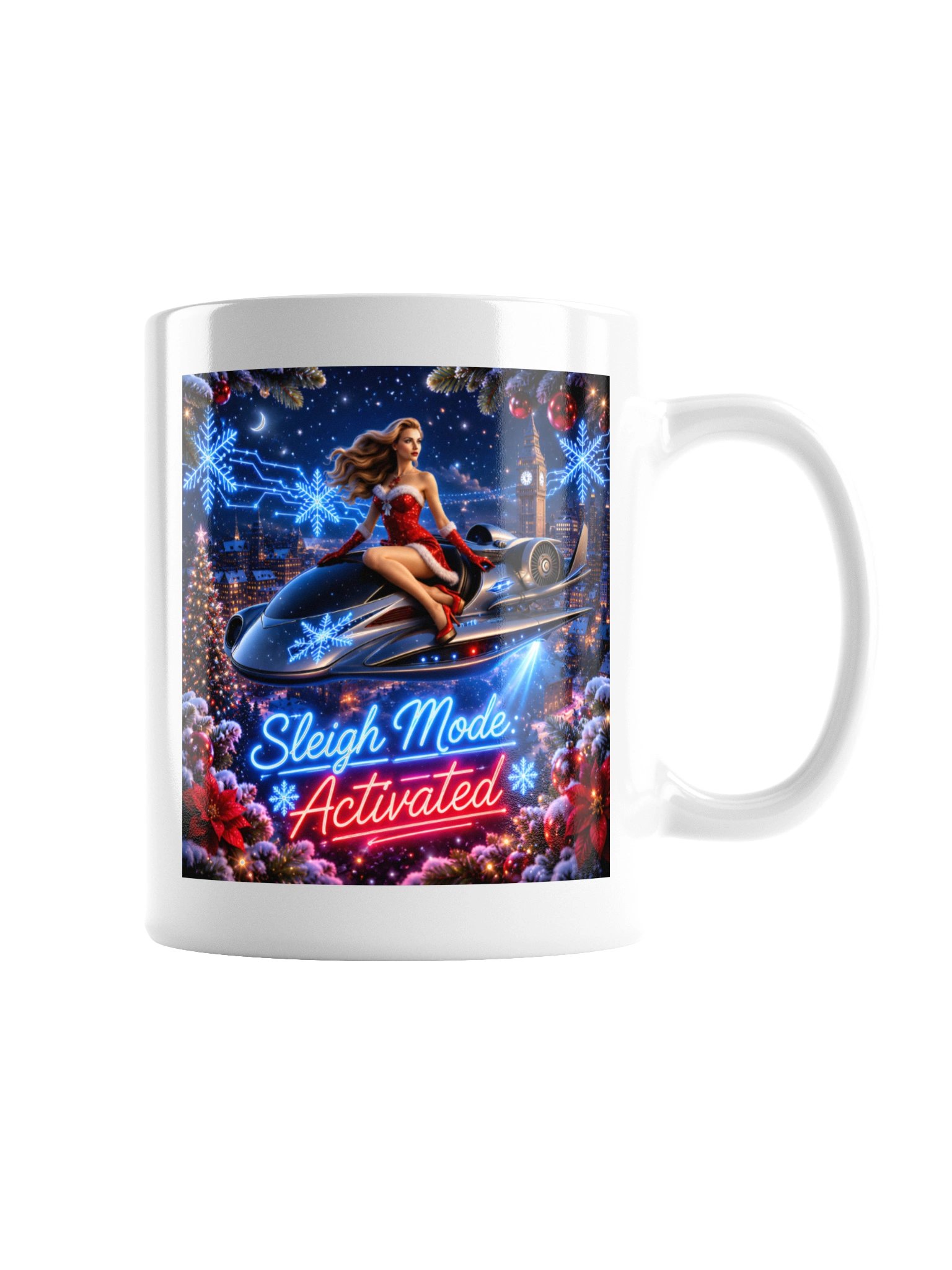 Sleigh Mode Activated Cyber Christmas Mug - Futuristic Holiday Coffee Cup product image (2)
