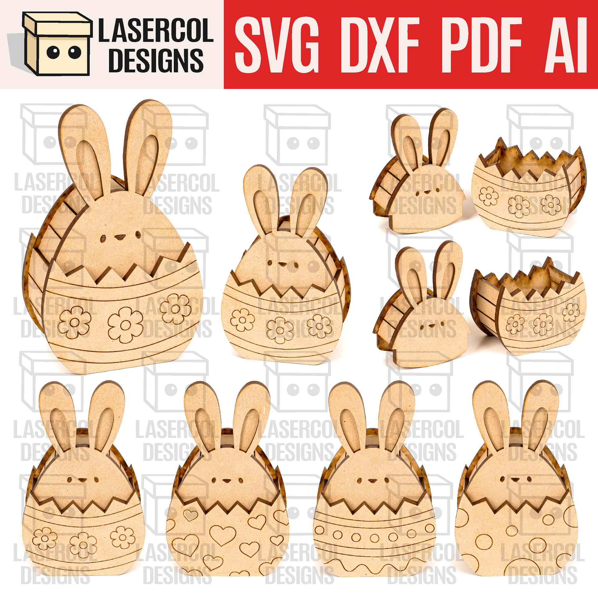 Easter Bunny Egg Box (2 Sizes, 4 Styles) - Laser Cut Files product image (1)
