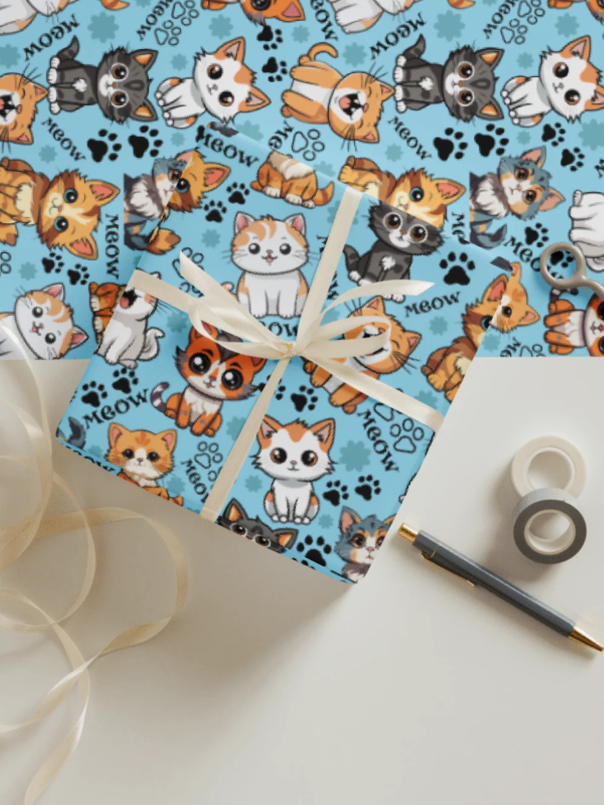 Meow Magic Wrapping Paper - Blue product image (1)