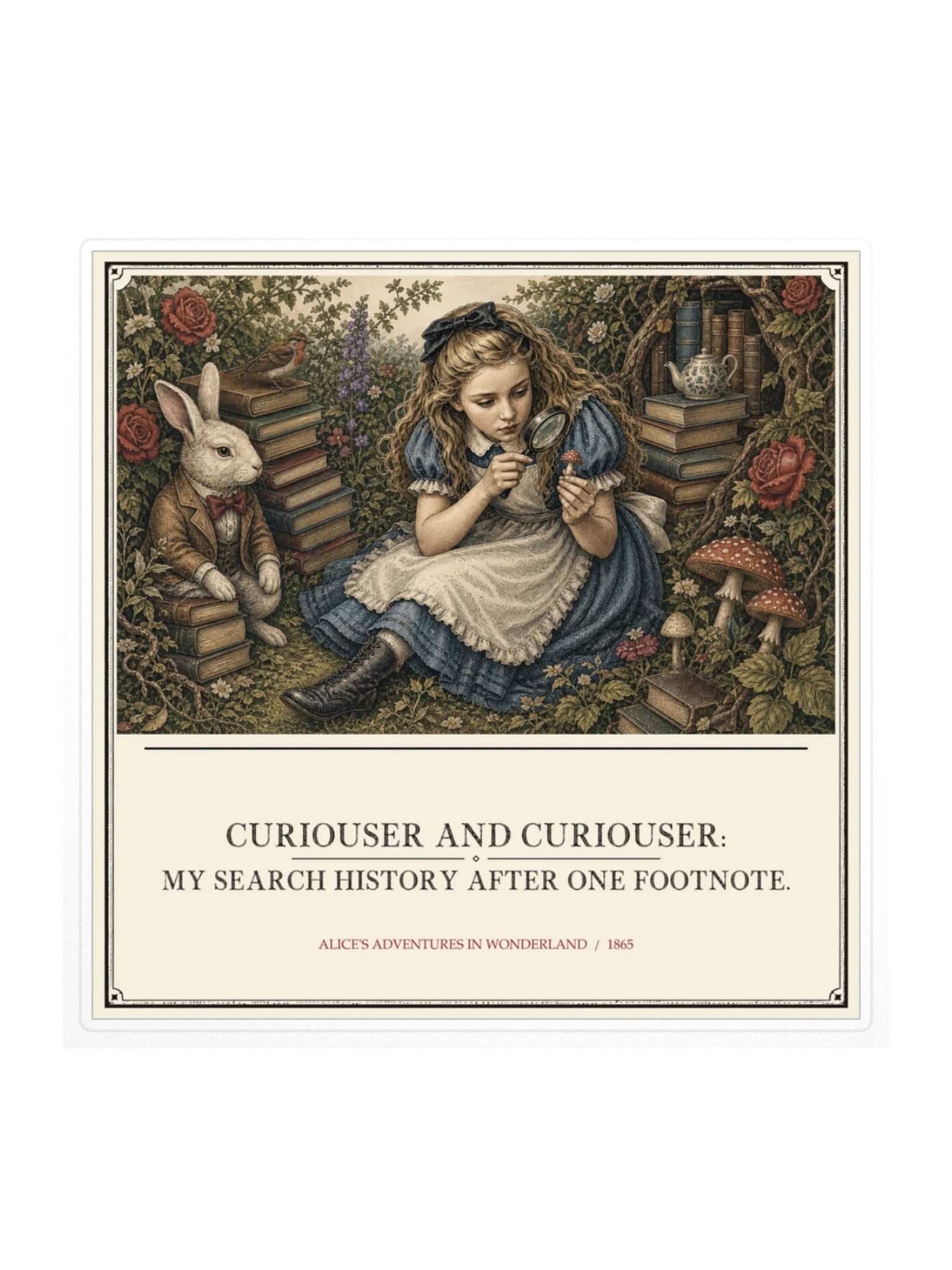 Curiouser Curiouser Search History After One Footnote -- Alices Adventures in Wonderland Sticker product image (1)