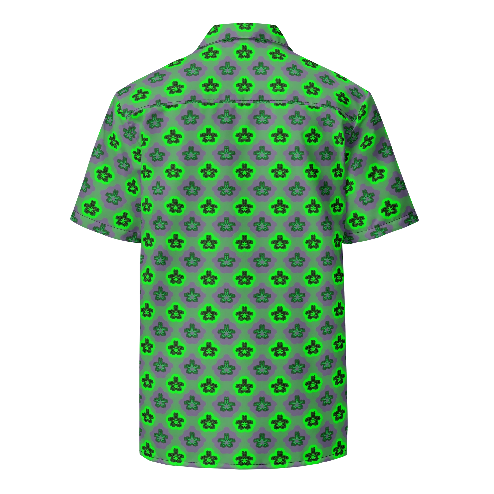 Neon Green Purple Cannabis Button-Down Unisex Shirt, Weird Weed Leaf Art 420 Festival Fashion product image (2)