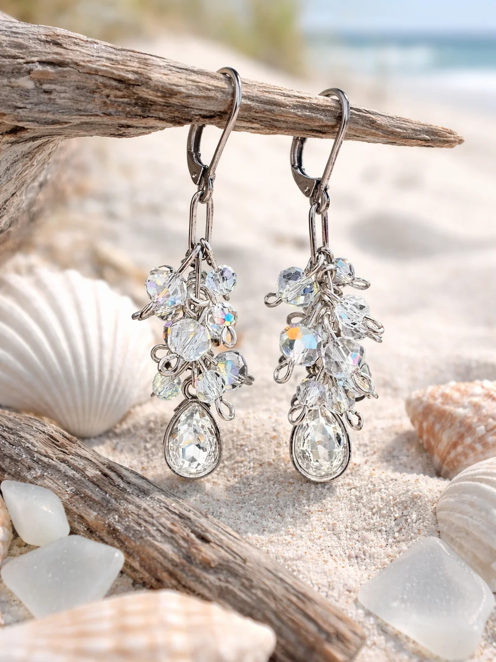 MFD-00310 | Lumière Coastal Crystal Drops | Handmade | Stainless Steel Lever Back | Elegant Artisan Jewelry by Monique Faella Designs™ product image (1)