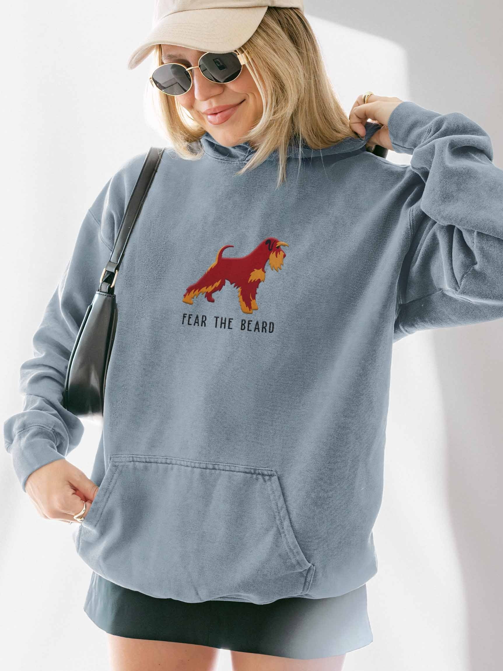 Fear the Beard Premium Hoodie (Embroidered) of a Miniature Schnauzer(Liver & Tan) product image (2)