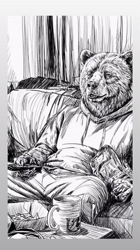 Hibearnation
This huge fierce animal in its natural habitat, fishing for the perfect show to stream 
#originalart #timelapse ...