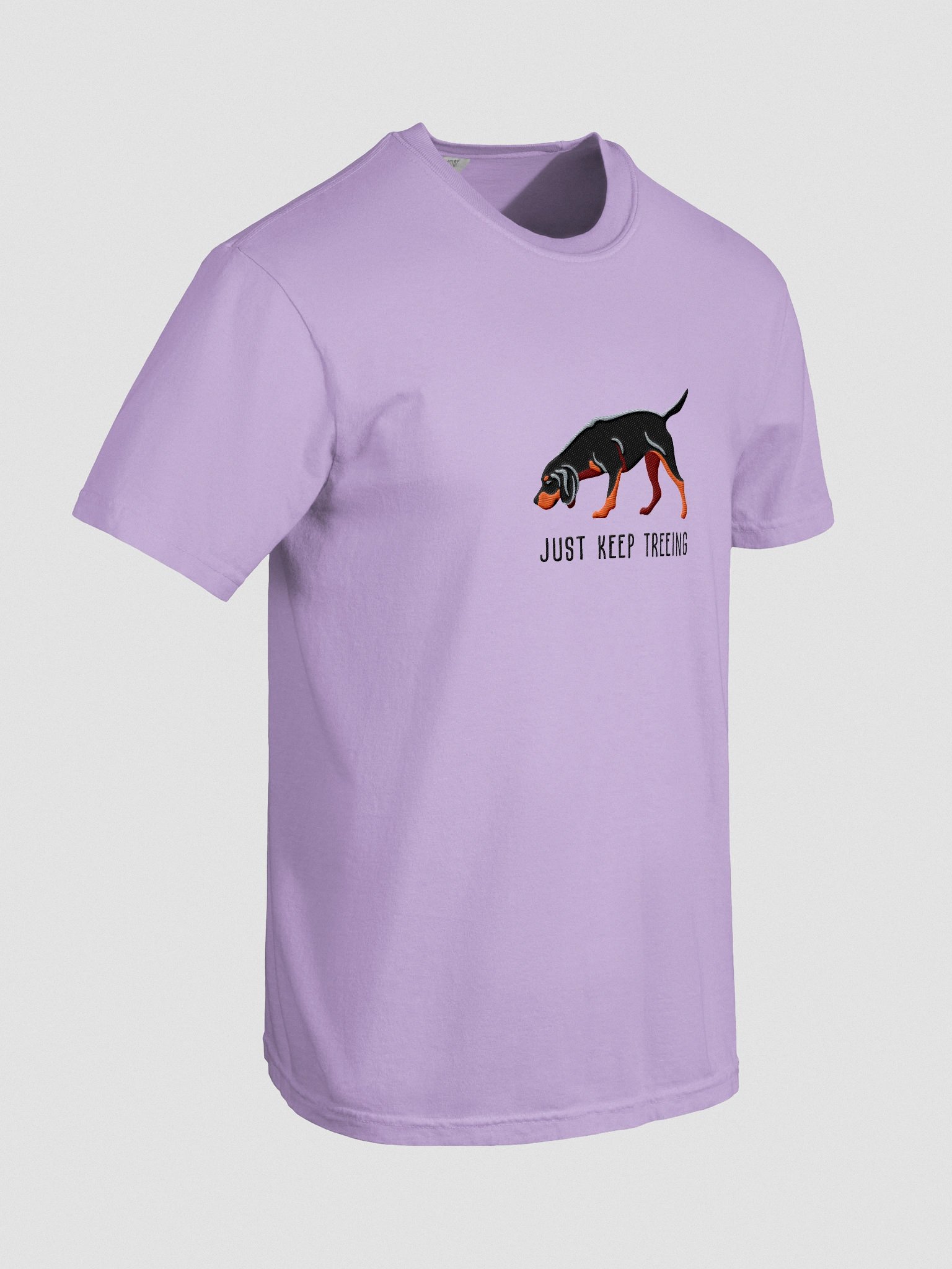 Just Keep Treeing T-Shirt(Embroidered) of a Black & Tan Coonhound product image (11)