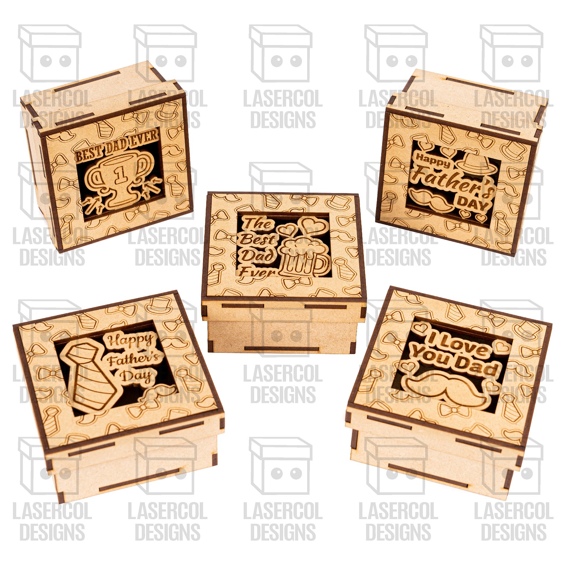 Father's Day Gift Boxes Set 1 (3 Sizes, 5 Styles) - Laser Cut Files product image (9)