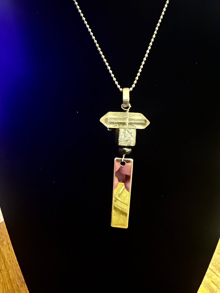 Herkimer, Pyrite and Black Amber Bar necklace product image (1)