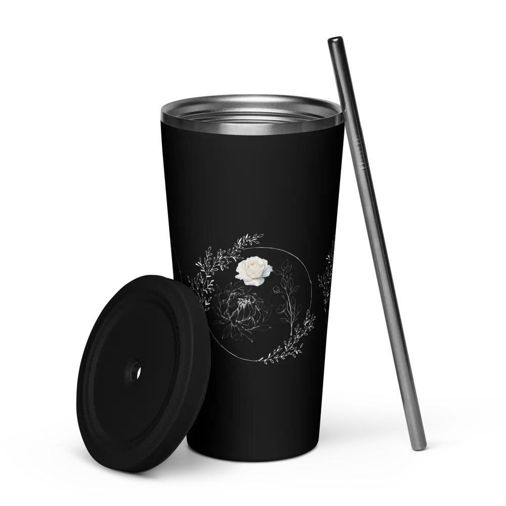 Floral White Line Tumbler with Straw product image (5)