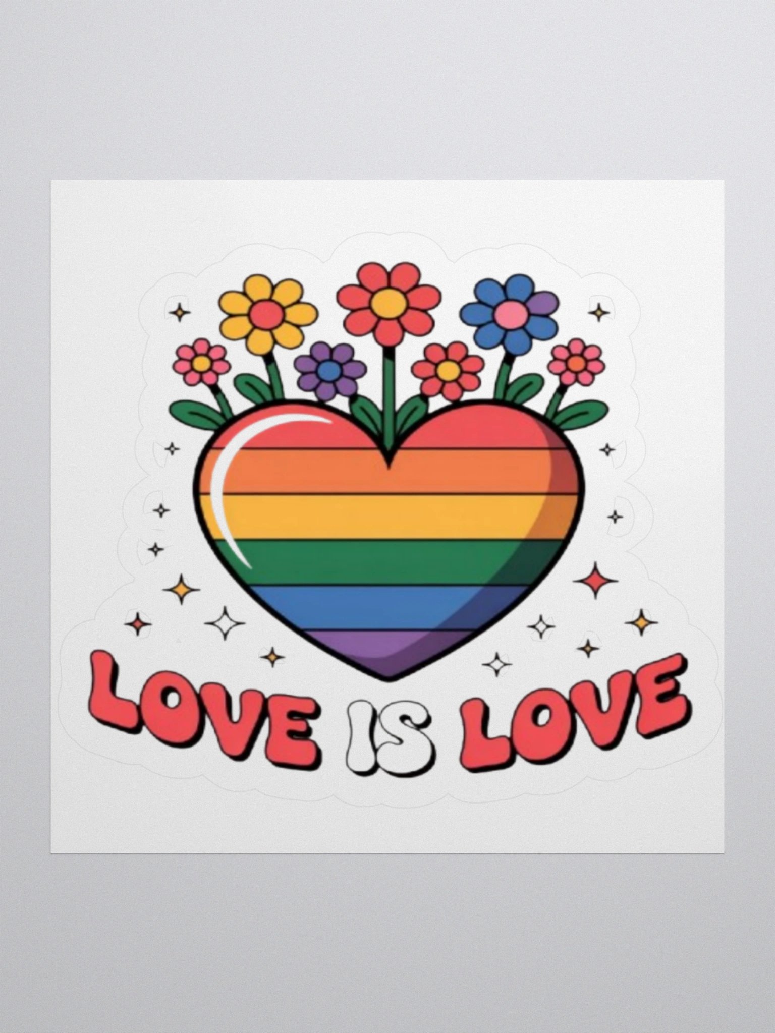 Love Is Love Pride Sticker - Rainbow Heart with Flowers Design product image (2)