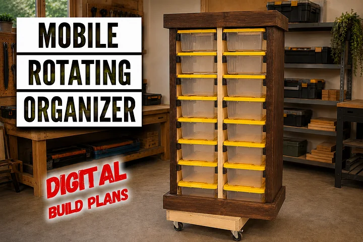 Mobile Rotating Organizer Digital Build Plans, Tote Storage Mobile Storage Cart Digital Plans product image (1)