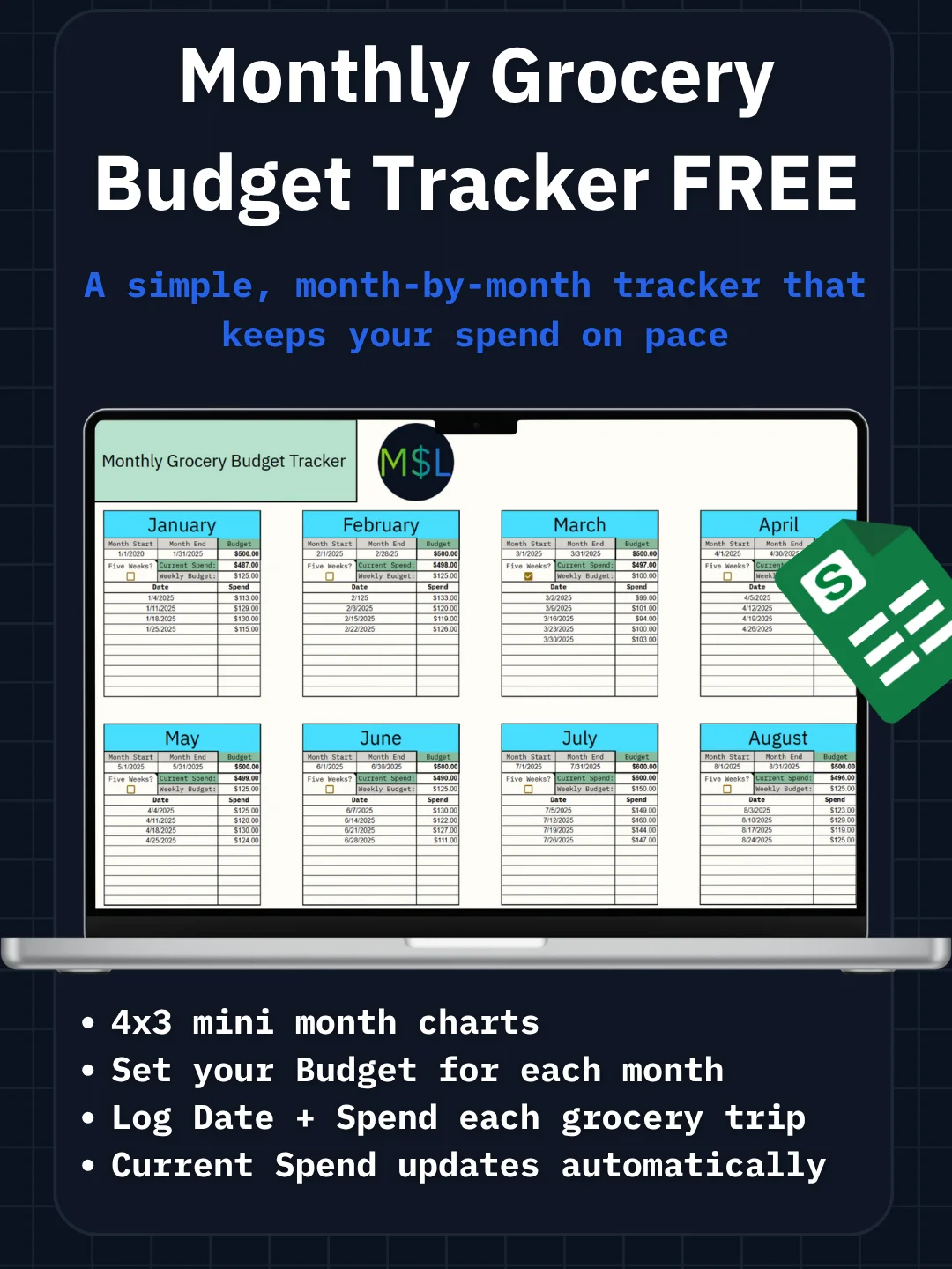 Monthly Grocery Budget Tracker (Free) product image (1)
