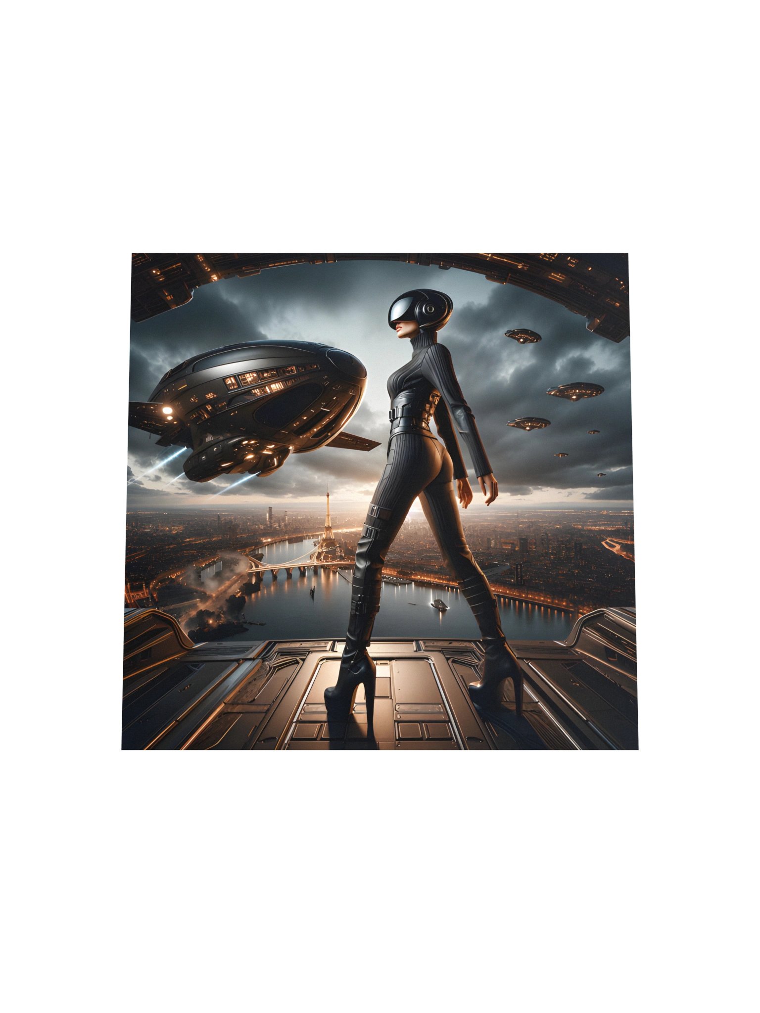 Cyberpunk Paris Art Print | Futuristic Woman Over Eiffel Tower | Sci-Fi Wall Decor product image (5)