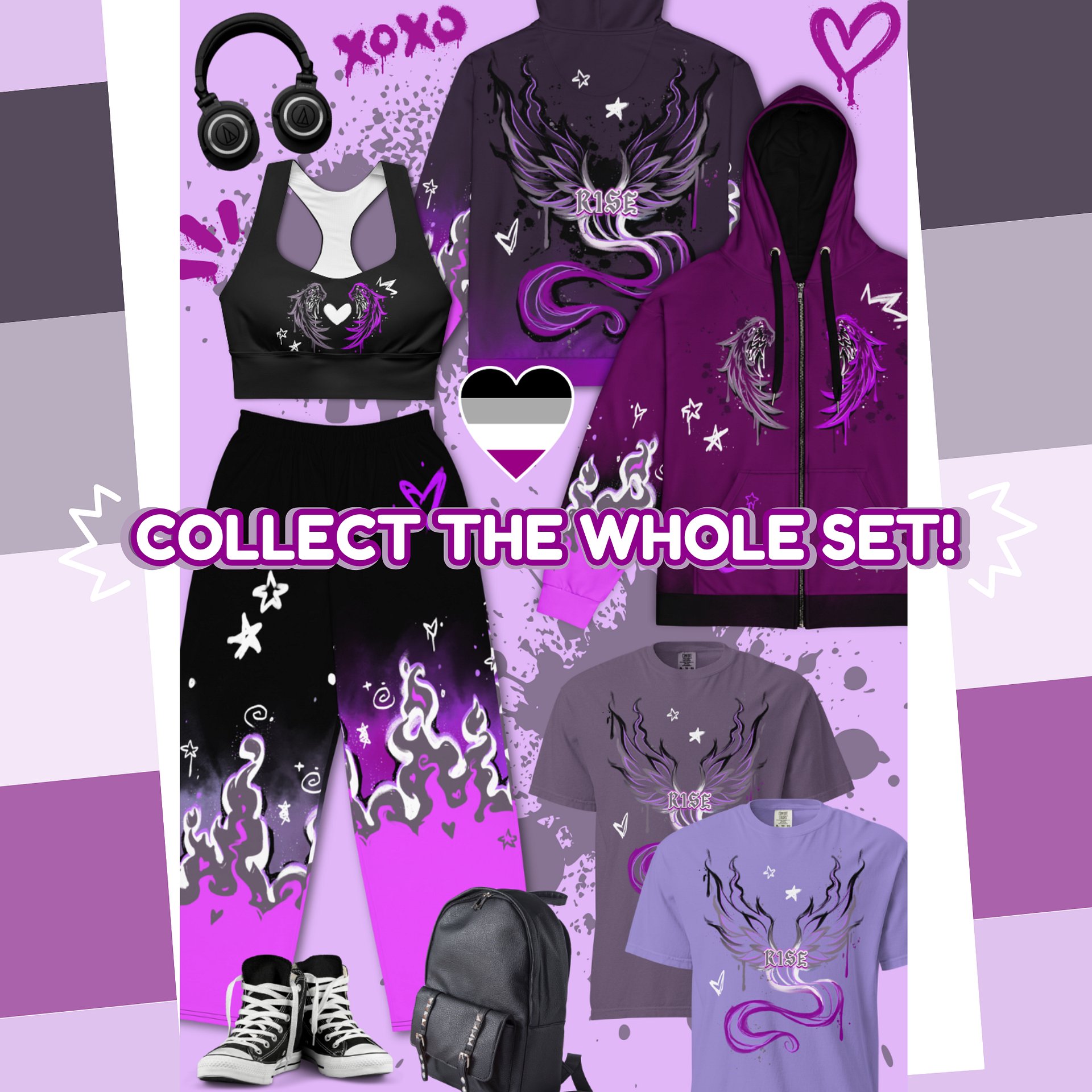 RISE Collection: Subtle Asexual Pride Phoenix Zip Hoodie - GRAY product image (7)