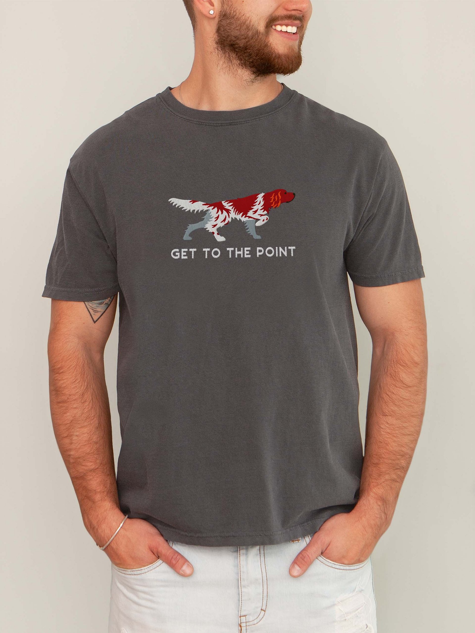 Get to the Point T-Shirt (Embroidered) of a Small Münsterländer(Liver & White) product image (1)