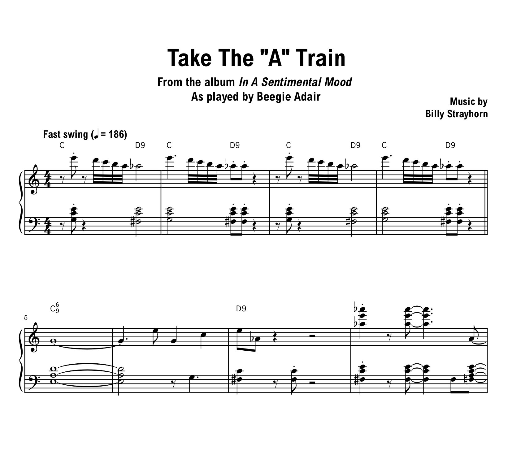 Beegie Adair - Take The A Train - Sheet music (PDF) product image (1)
