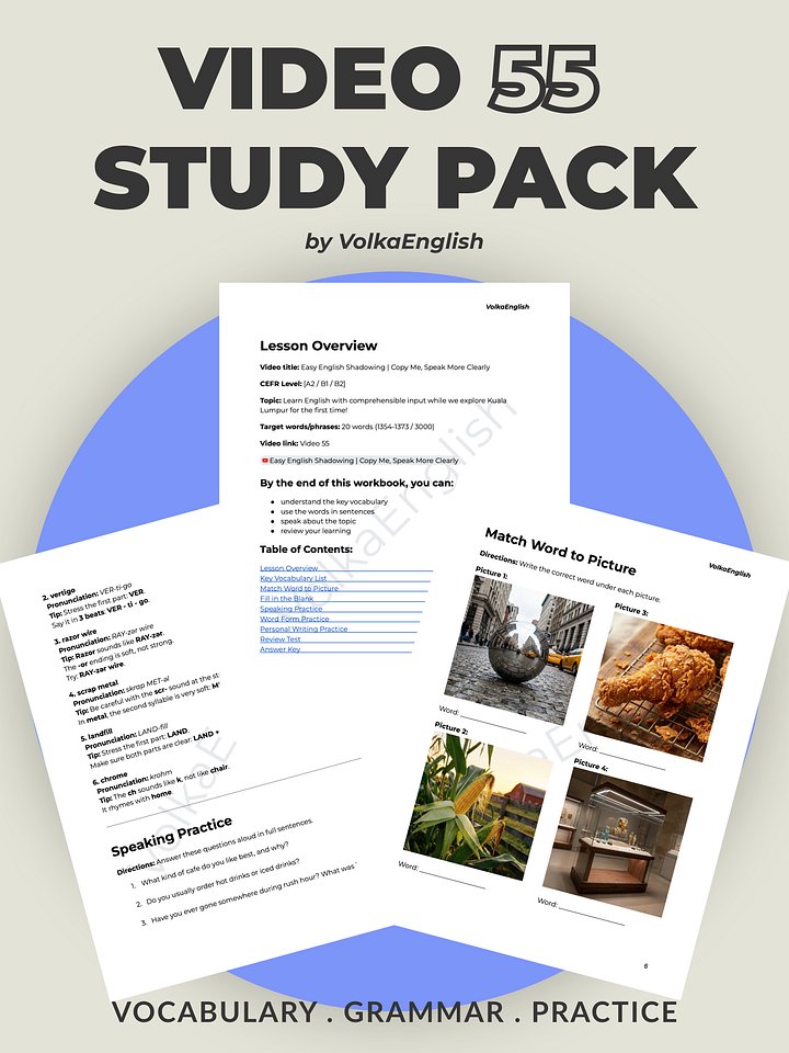 Easy English Shadowing | Copy Me, Speak More Clearly - Video 55 Study Pack product image (1)
