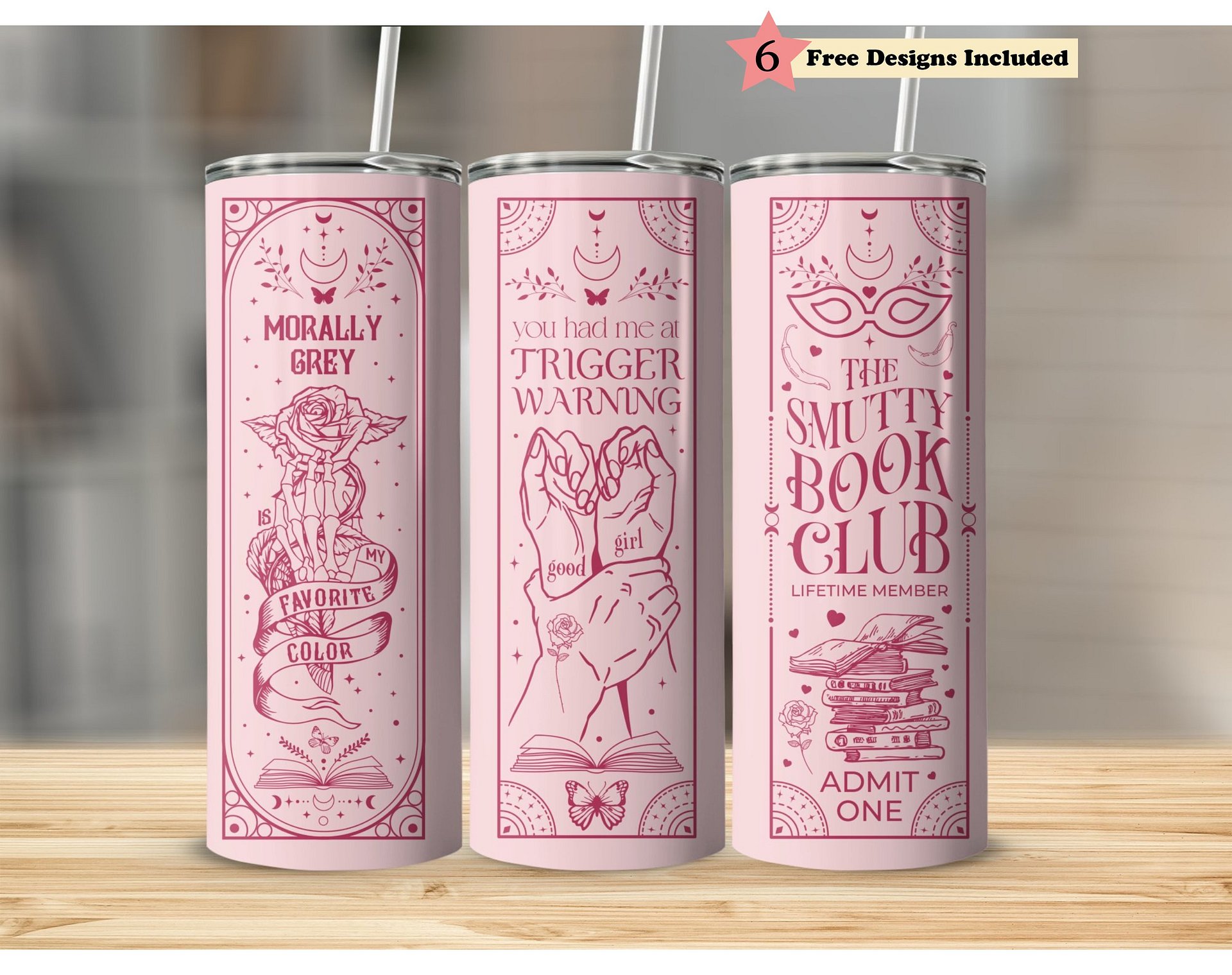 Witchy Gothic Smut Dark Romance Reader Boho Pink 20oz Straight Skinny Full Tumbler Wrap PNG, Seamless Sublimation Design, Digital Download product image (1)