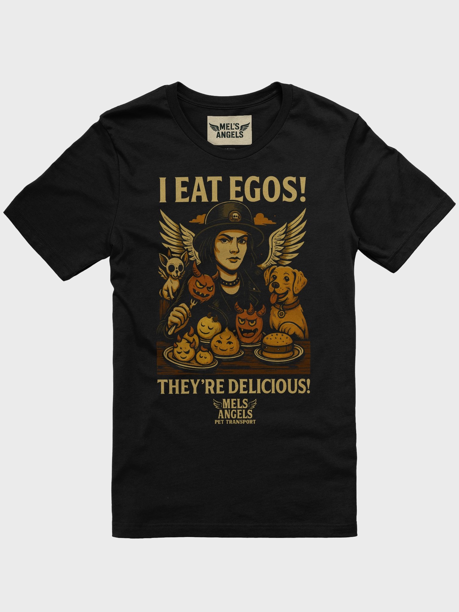 Mel’s Angels "I Eat Egos – They’re Delicious" Vintage Graphic Tee | Punk Rock Dog Lovers Shirt product image (4)