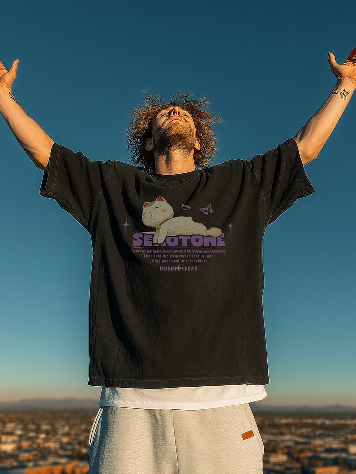Trendy Purple Graphic T Shirt Serotonin Mood Cat Tee product image (1)