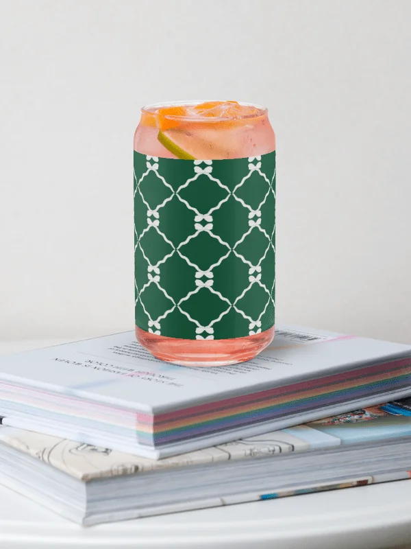 Bows and Ribbon Pattern in Green and White Glass Tumbler product image (1)