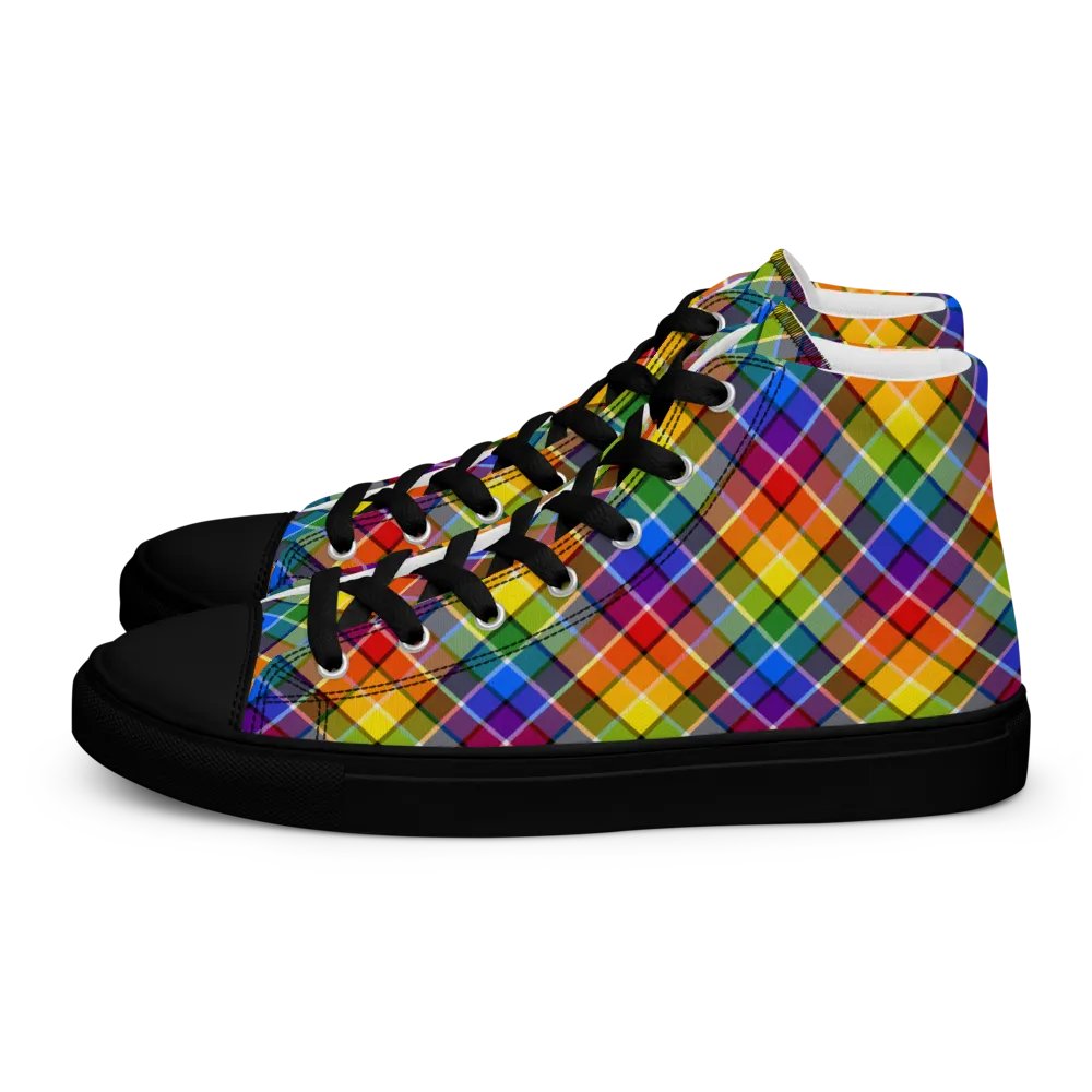Bright Rainbow Plaid Men's High Top Shoes product image (4)