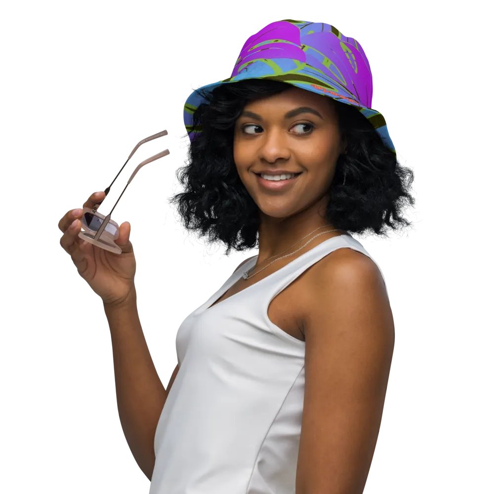Dark Mode Neon Monstera Madness Reversible Bucket Hat product image (7)