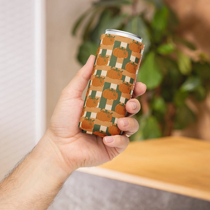 Pumpkin Plaid Pattern Can Koozie product image (1)