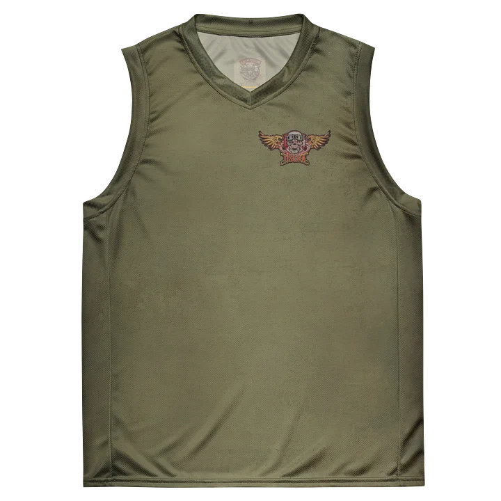 Distressed U.S. Cavalry Riders Skull Basketball Jersey OD Green product image (2)