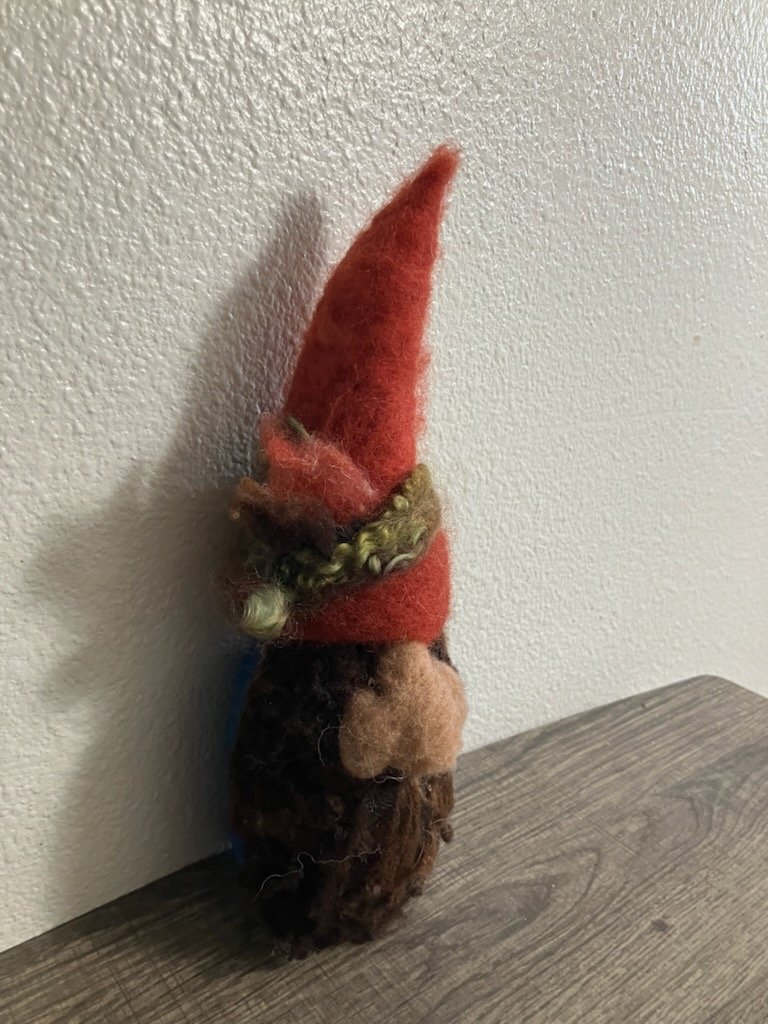 Hand-Felted Wool Gnome - Artisan Forest Spirit -Heirloom Sculpture- Burnt Orange Hat product image (3)