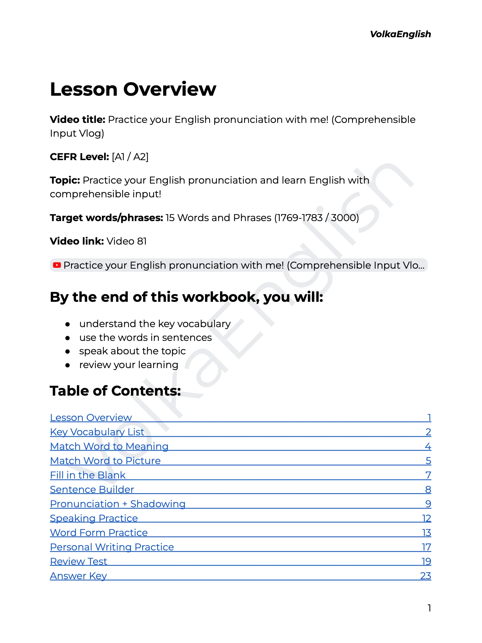 Practice your English pronunciation with me! (Comprehensible Input Vlog) - Video 81 Study Pack product image (2)