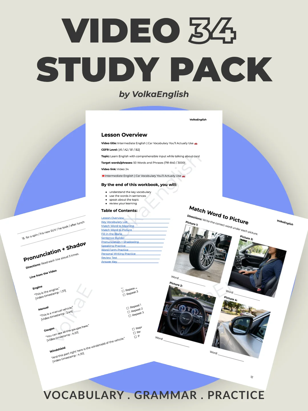 Intermediate English | Car Vocabulary You’ll Actually Use 🚗 - Video 34 Study Pack product image (1)