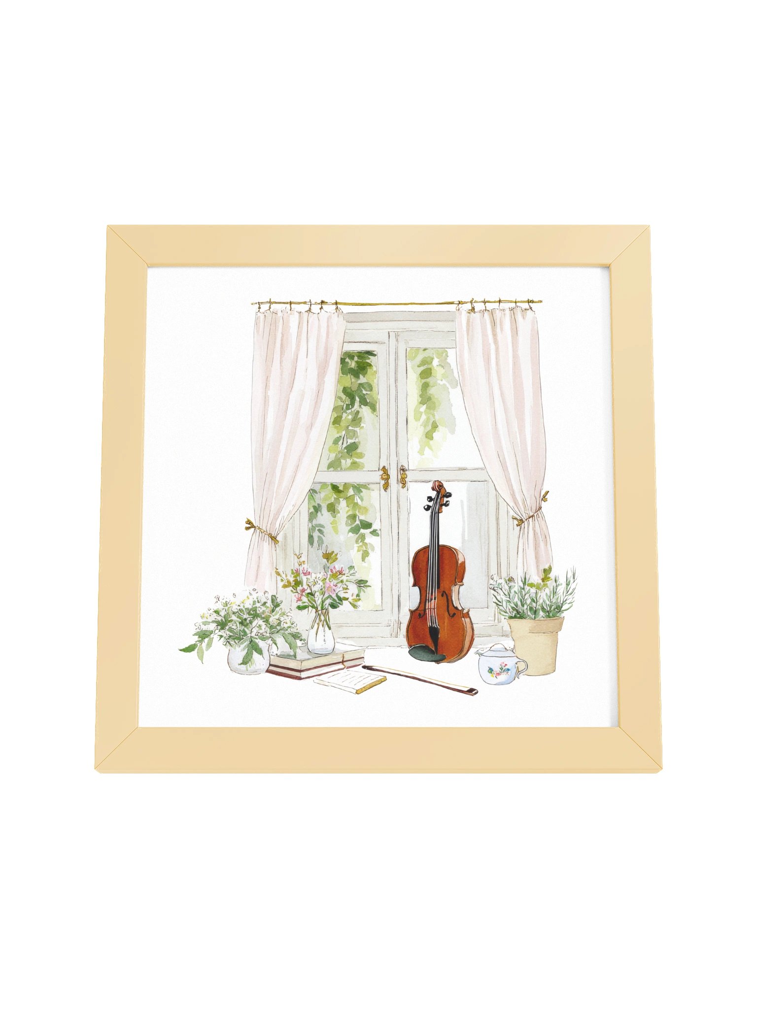 Gentle Prelude — The Violin & Tea Window Framed Art Print (10x10") product image (8)