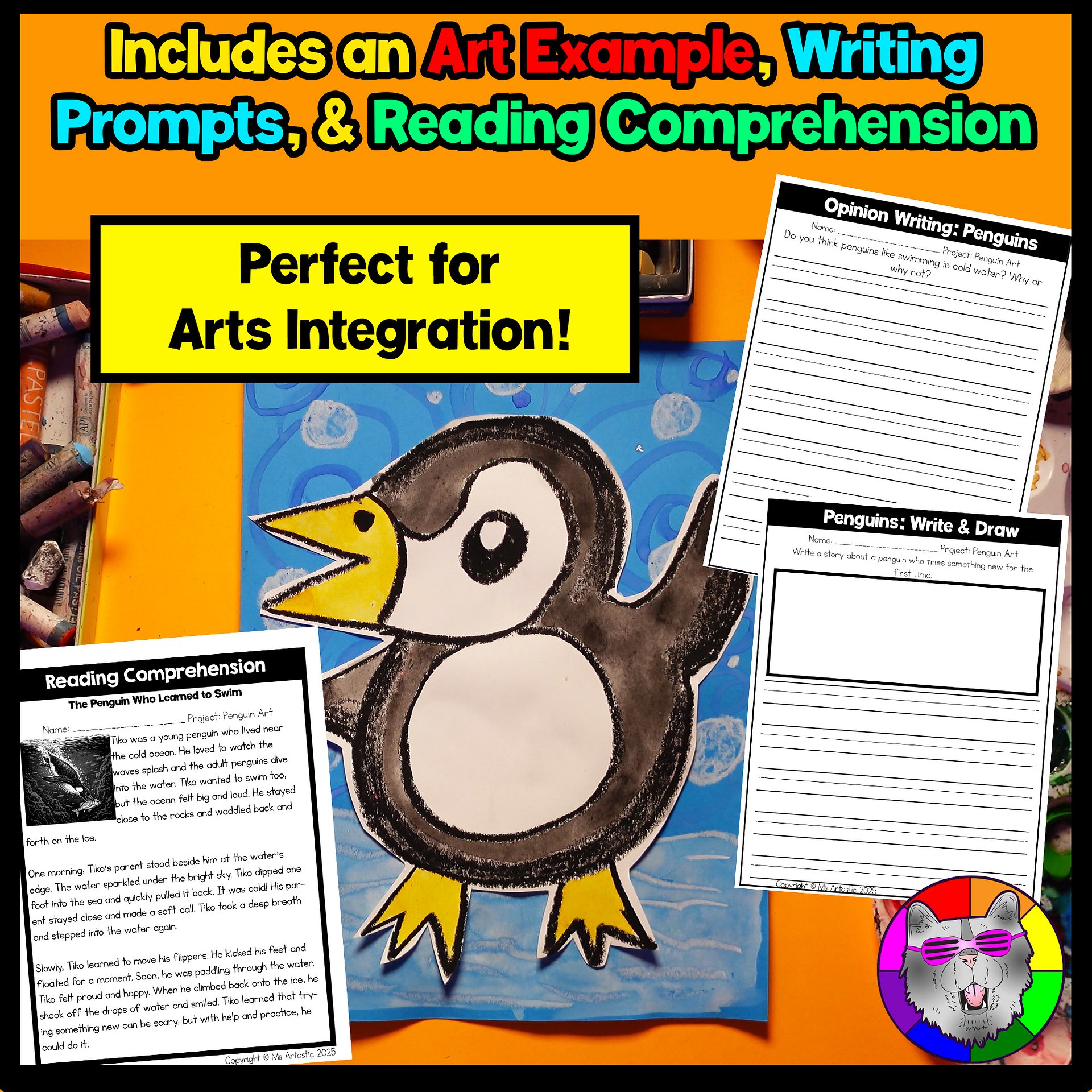 Winter Penguin Art Lesson Penguin Art Project Winter Art Activity Reading Write product image (4)
