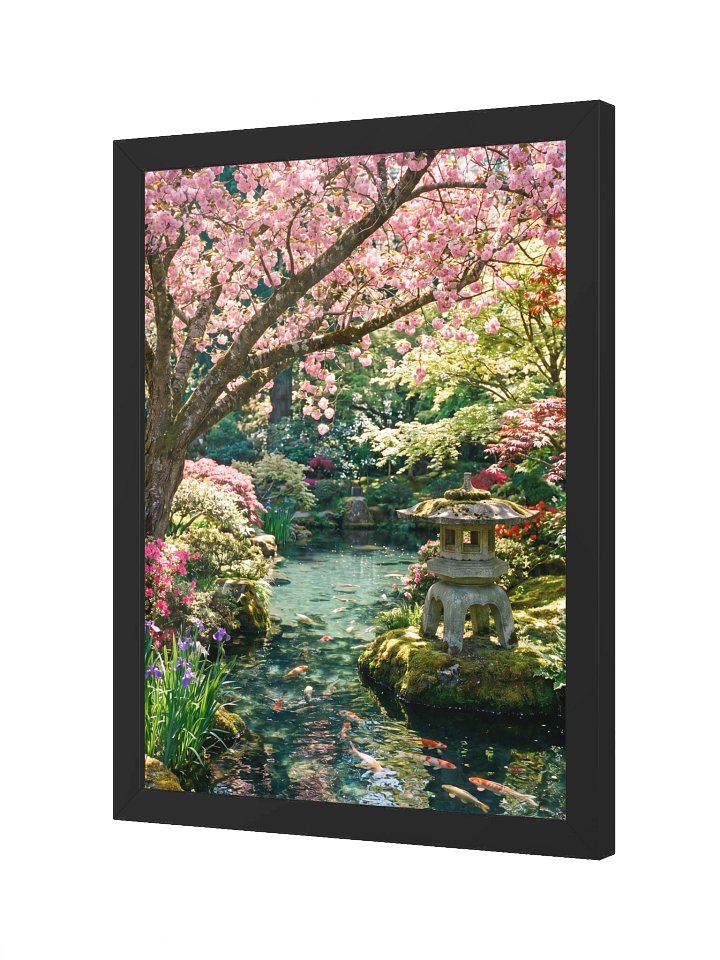 Serene Japanese Garden & Koi Pond Framed Print - Spring Cherry Blossom Wall Art product image (4)