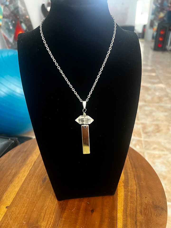 Large Herkimer, Pyrite and stainless steel bar necklace product image (1)