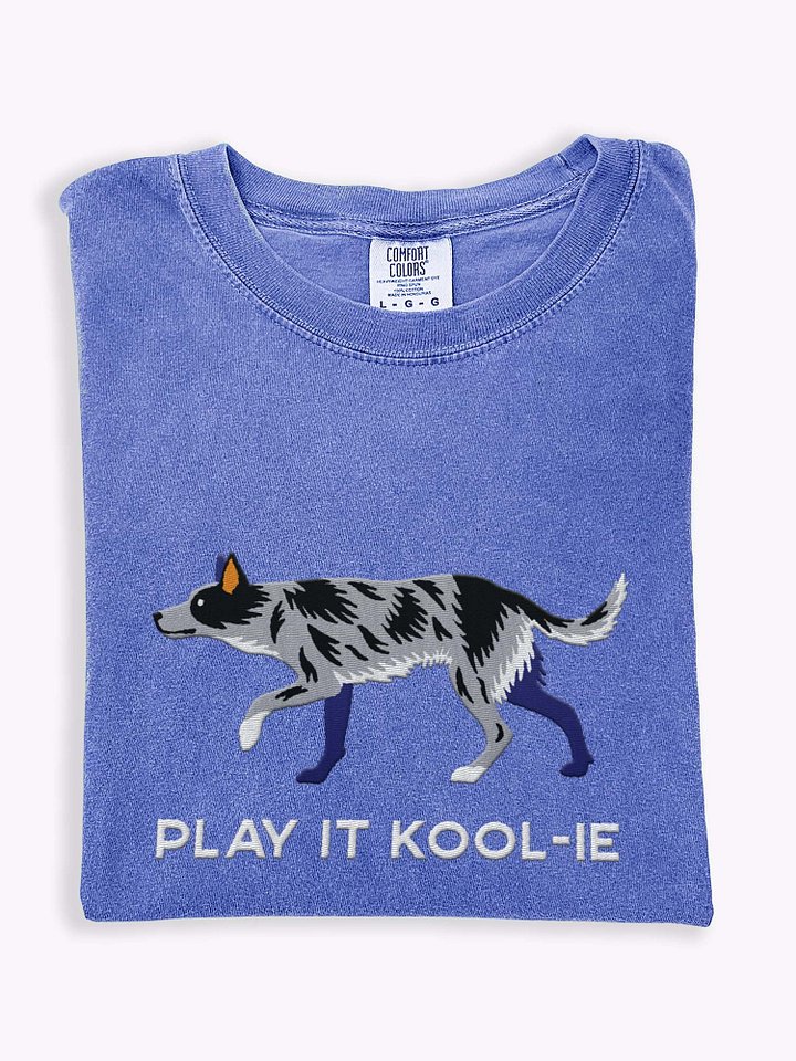 Play It Kool-ie T-Shirt(Embroidered) of an Australian Koolie(Blue Merle) product image (1)