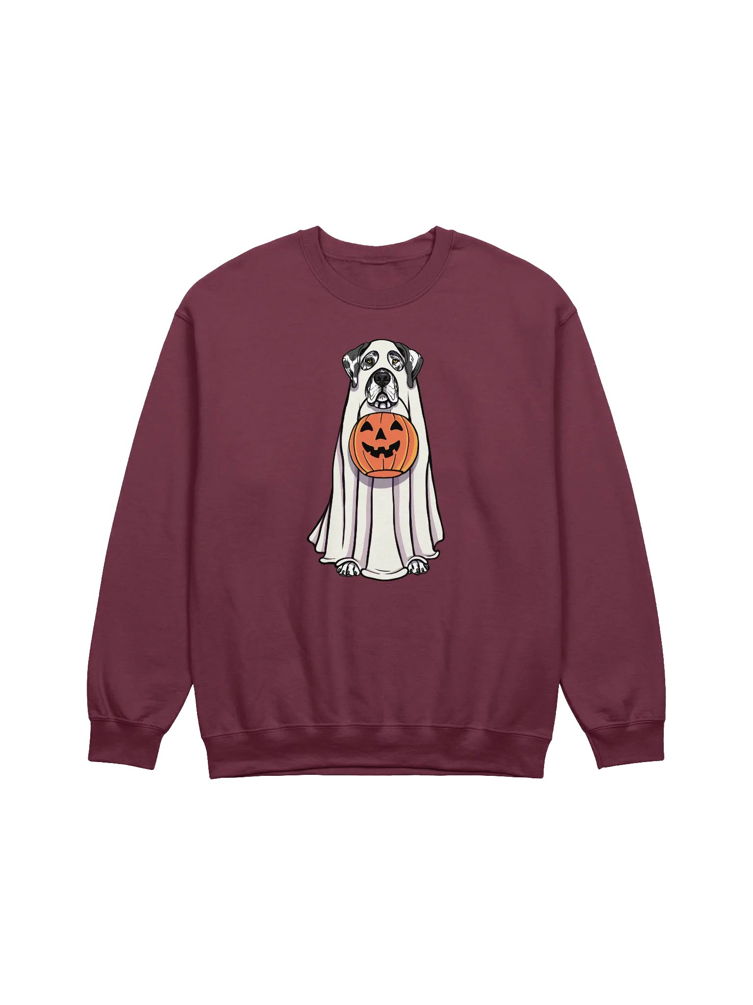 Funny Halloween Great Dane(Harlequin) Sweatshirt | Funny Great Dane Wearing a Ghost Costume and Holding a Pumpkin Basket product image (1)