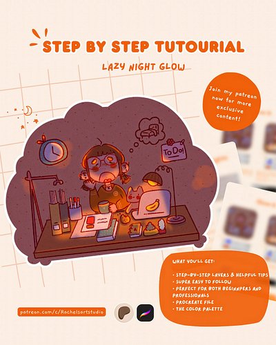 Turn your illustration into a warm, glowing night scene with my “Lazy Night Glow” step-by-step tutorial 🌙✨
The PDF file is NO...