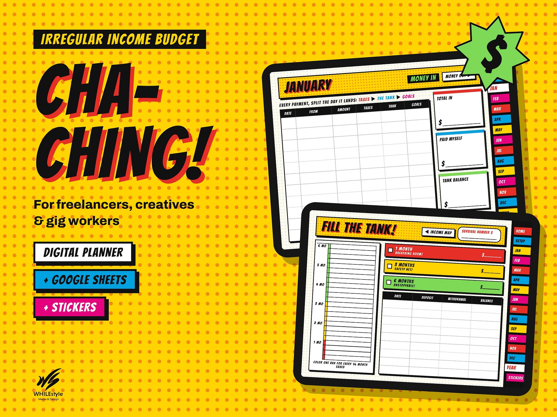 Freelancer Budget Planner for Irregular Income | Self-Employed Digital Budget + Google Sheets Spreadsheet | GoodNotes Pop Art product image (2)