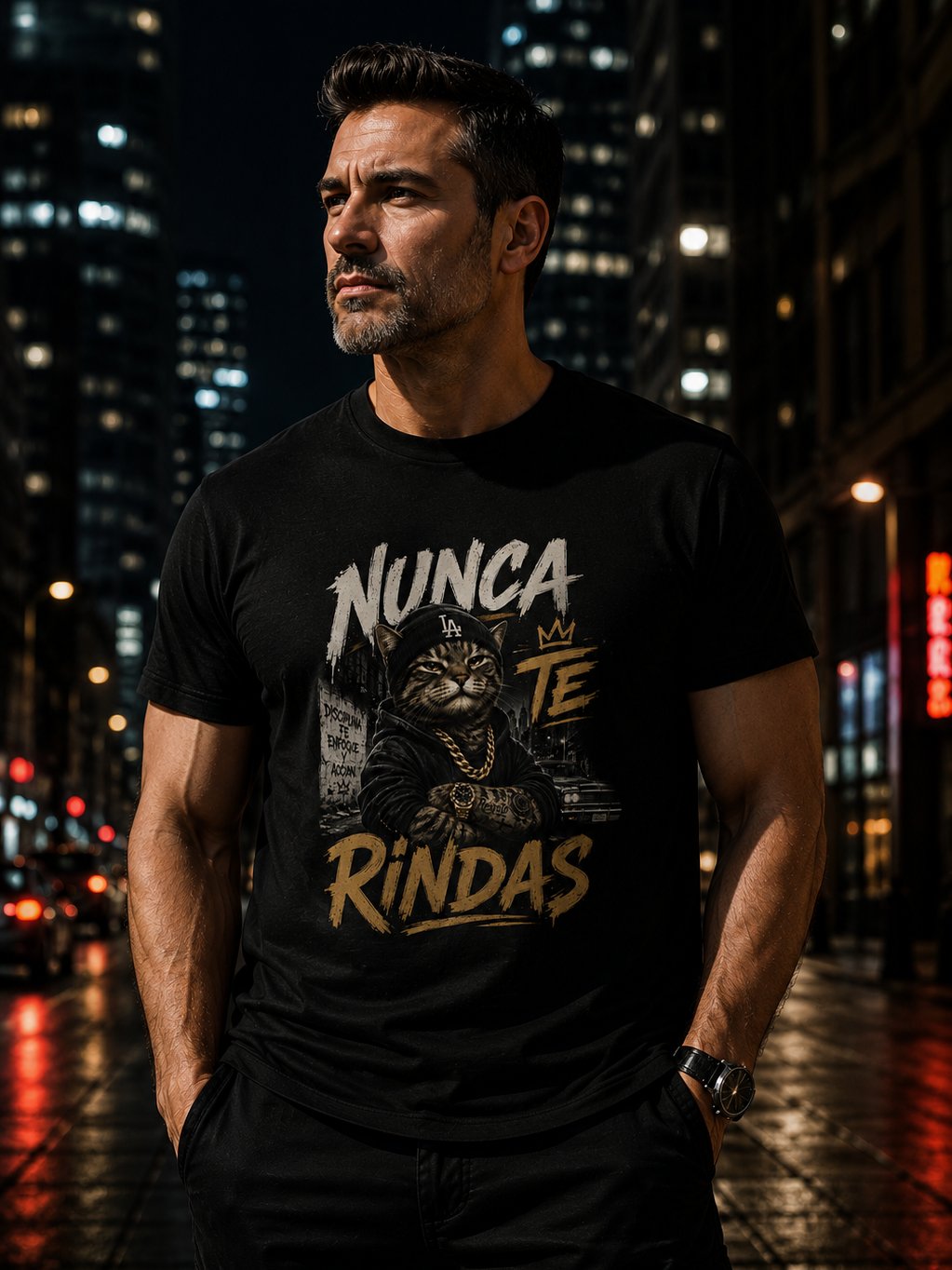 Camiseta Nunca Te Rindas – Diseño Urbano Streetwear de Gato Gangster Motivacional product image (2)