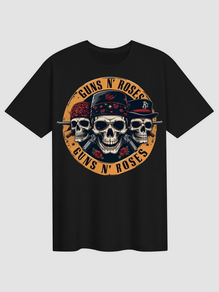 Guns N’ Roses Triple Skull Badge T-Shirt | Bandana & Top Hat Rock Emblem Tee | Classic 80s Hard Rock Streetwear product image (1)