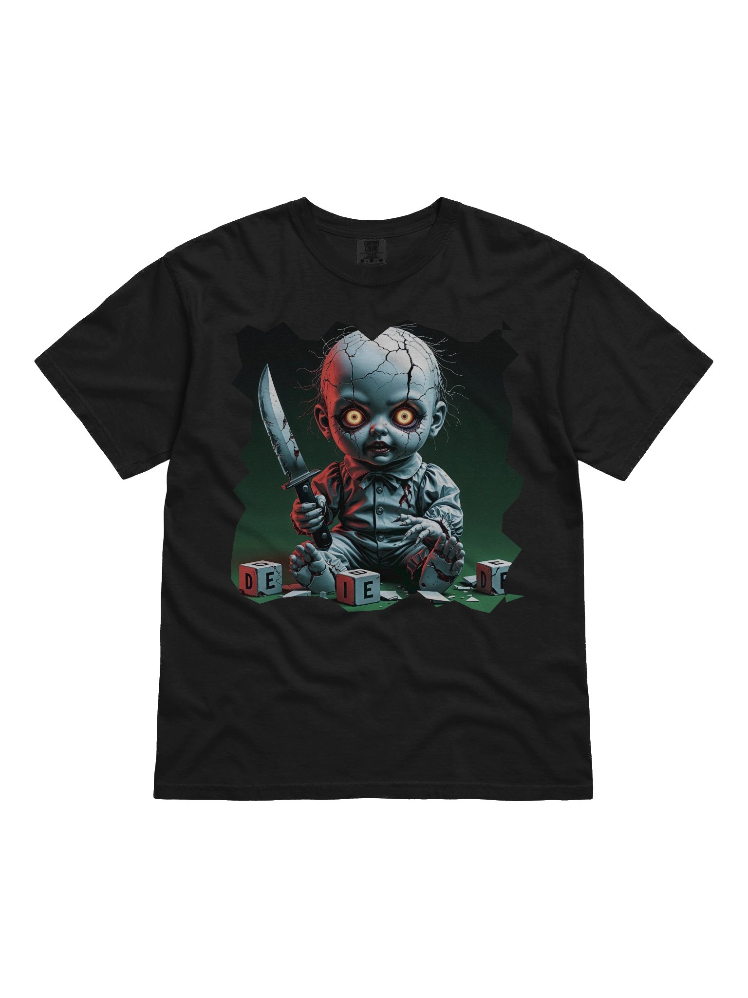 Creepy Doll Knife Tee – Happy Hallowicked Edition product image (1)